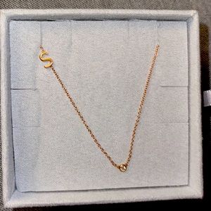 Rose Gold-Single Letter Diamond Bezel Necklace (18 inch)✨